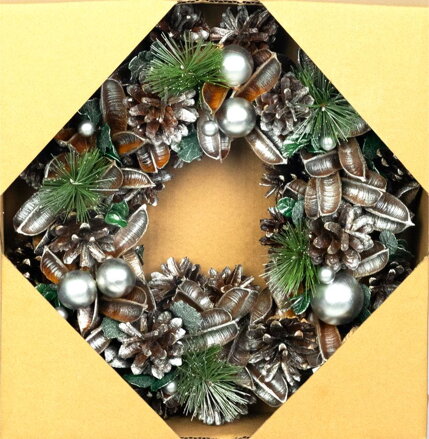 Veniec MagicHome Vianoce, závesný, zeleno-strieborný, 30x30x8 cm