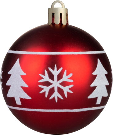 Gule MagicHome Vianoce, 12 ks, 6 cm, červené s bielym ornamentom, na vianočný stromček