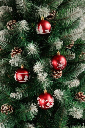Gule MagicHome Vianoce, 12 ks, 6 cm, červené s bielym ornamentom, na vianočný stromček