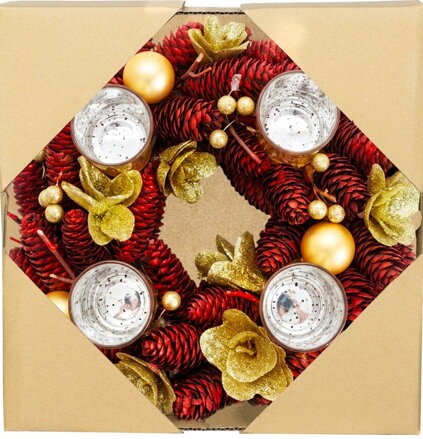 Veniec MagicHome Vianoce, adventný, červený, 37x37x9 cm