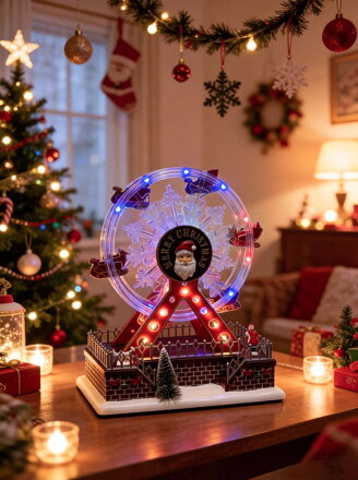 Dekorácia MagicHome Vianoce, ruské koleso, otočné, LED, plastové, 16x23x27 cm
