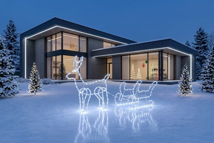 Dekorácia MagicHome Vianoce, sob, so záprahom, 240x LED studená biela, exteriér, L-1,2 m