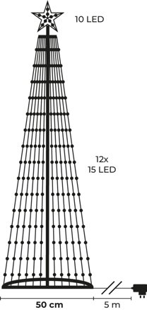 Dekorácia MagicHome Vianoce, stromček, 190xLED, studená biela, plast-meď, 50x180 cm