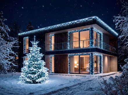 Reťaz MagicHome Vianoce, časovač, 500xLED, studená biela, 10 funkcií, 25 m, IP44