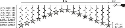 Reťaz MagicHome Vianoce, časovač, záclona, hviezdy, 142xLED, studená biela, 8 funkcií, 3 m, IP44
