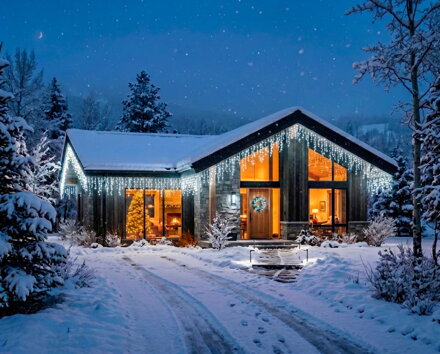 Reťaz MagicHome Vianoce, časovač, 306xLED, studená biela, 10 funkcií, 12 m, IP44