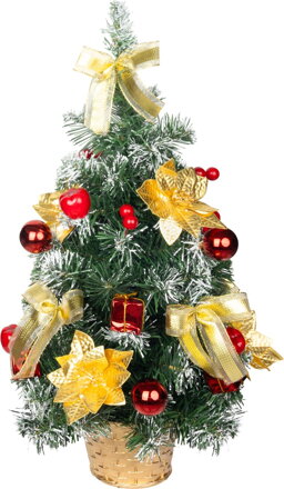 Stromček MagicHome Vianoce, ozdobený, zlato-červený, 50 cm