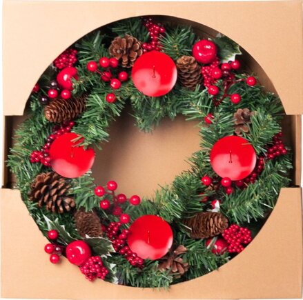 Veniec MagicHome Vianoce, adventný, červený, 41 cm