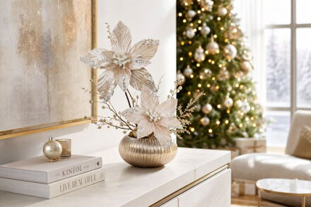 Kvet MagicHome Vianoce, poinsettia, champagne, 20 cm, veľkosť kvetu: 21 cm