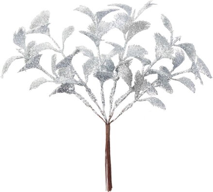 Vetvička MagicHome Vianoce, strieborná, 17 cm