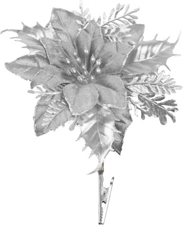 Kvet MagicHome Vianoce, poinsettia, strieborný, 9,5 cm, veľkosť kvetu: 13 cm