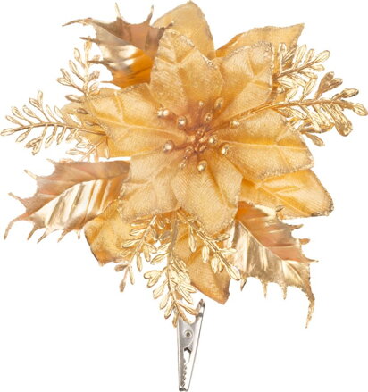 Kvet MagicHome Vianoce, poinsettia, zlatý, 9,5 cm, veľkosť kvetu: 13 cm