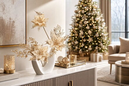 Kvet MagicHome Vianoce, poinsettia, champagne, 9,5 cm, veľkosť kvetu: 13 cm