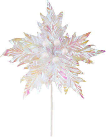 Kvet MagicHome Vianoce, poinsettia, ľadový efekt, 20,5 cm, veľkosť kvetu: 24 cm