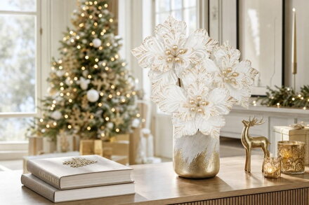 Kvet MagicHome Vianoce, poinsettia, biely, 23,5 cm, veľkosť kvetu: 22 cm