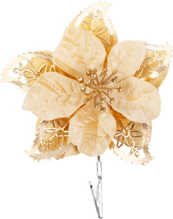 Kvet MagicHome Vianoce, poinsettia, zlatá, 21 cm, veľkosť kvetu: 13 cm