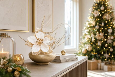 Kvet MagicHome Vianoce, poinsettia, krémová, 21 cm, veľkosť kvetu: 13 cm