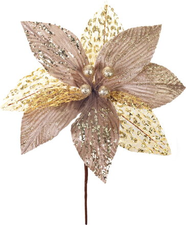 Kvet MagicHome Vianoce, poinsettia, champagne, 17 cm, veľkosť kvetu: 22 cm