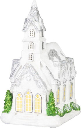 Dekorácia MagicHome Vianoce, Kostol, 22xLED teplá biela, 3xAA, 21x16x29 cm