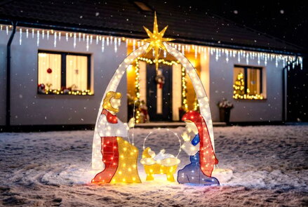 Dekorácia MagicHome Vianoce, Narodenie Ježiša, 235xLED teplá biela, IP44, 160x70x175 cm
