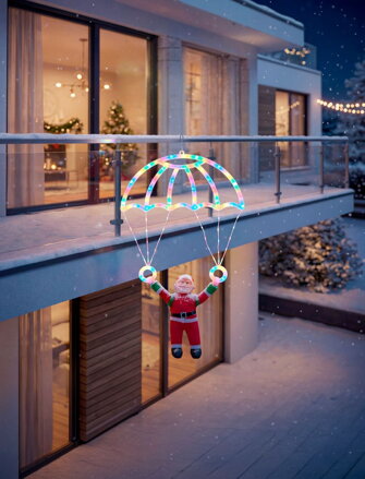Dekorácia MagicHome Vianoce, Santa s padákom, 116xLED biela, IP44, 50x73 cm