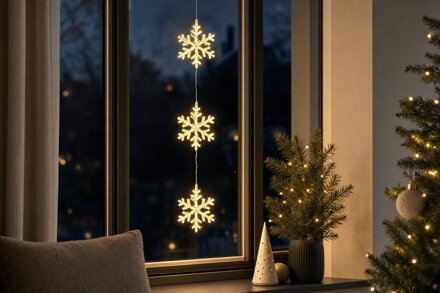 Dekorácia MagicHome Vianoce, vločky, 44xLED teplá biela, IP44, 3xAA, 58,5cm
