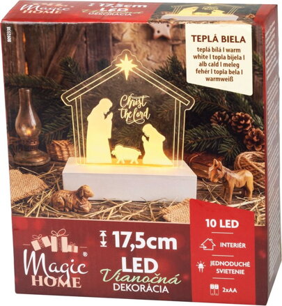 Dekorácia MagicHome Vianoce, Narodenie Ježiša, 10xLED teplá biela, IP20, 2xAA, 15x5,8x17,5 cm