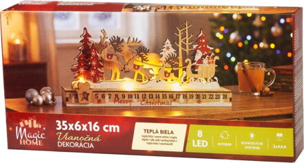 Dekorácia MagicHome Vianoce, Santa na saniach, 8xLED teplá biela, 2xAAA, IP20, 35x6x16 cm