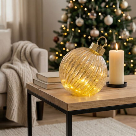 Dekorácia MagicHome Vianoce, Vianočná guľa, 12xLED teplá biela, 2xAA, IP20 18x15x17 cm