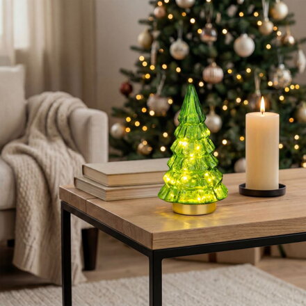 Dekorácia MagicHome Vianoce, Stromček, 12xLED teplá biela, 2xAA, IP20, 12x12x24 cm