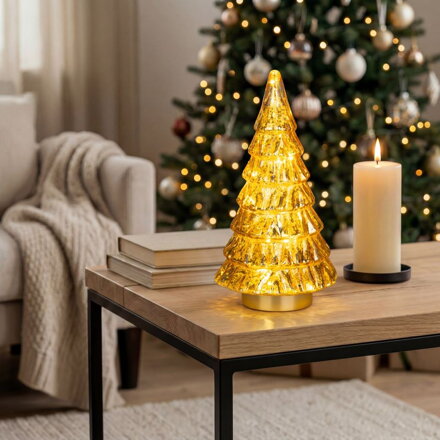 Dekorácia MagicHome Vianoce, Stromček, 12xLED teplá biela, 2xAA, IP20, 13x13x28 cm