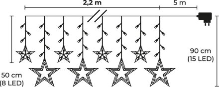 Reťaz MagicHome Vianoce Curtain, 138x LED studená biela, s hviezdami, 230V, 8 funkcií, osvetlenie, L-220x60/90 cm