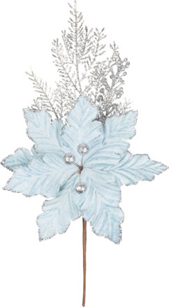 Vetvička MagicHome Vianoce, s kvetom poinsettia, modrá/strieborná, 27 cm