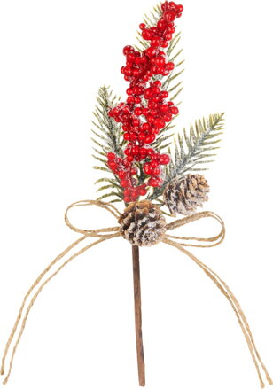 Vetvička MagicHome Vianoce, s bobuľkami, červená, 23 cm