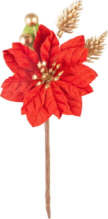 Vetvička MagicHome Vianoce, s kvetom poinsettia, červená, 16 cm