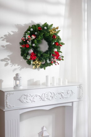 Vetvička MagicHome Vianoce, s kvetom poinsettia, červená, 24 cm