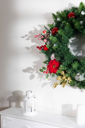 Vetvička MagicHome Vianoce, s kvetom poinsettia, červená, 24 cm