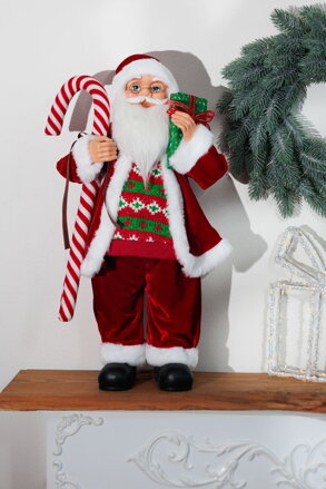 Dekorácia MagicHome Vianoce, Santa, s darčekom, červený, 60 cm Dekorácia MagicHome Vianoce, Santa, s darčekom, červený, 60 cm