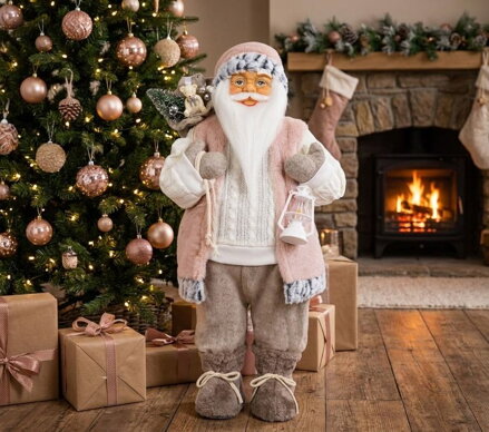 Dekorácia MagicHome Vianoce, Santa, s darčekom, ružovo-hnedý, 60 cm