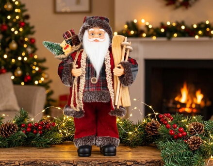 Dekorácia MagicHome Vianoce, Santa, s darčekom, červený, 46 cm
