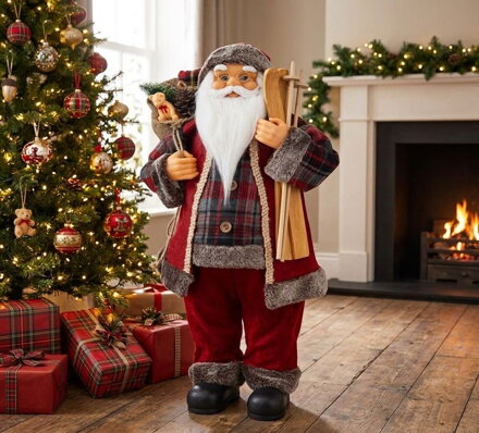 Dekorácia MagicHome Vianoce, Santa, s darčekom, červený, 60 cm