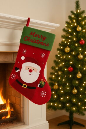 Dekorácia MagicHome Vianoce, Čižma, vzor santa, 25 x 41 cm Dekorácia MagicHome Vianoce, Čižma, vzor santa, 25 x 41 cm