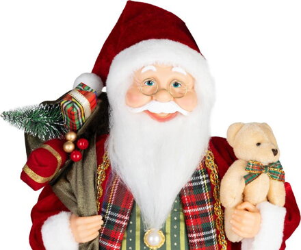 Dekorácia MagicHome Vianoce, Santa, s darčekom a medveďom, červený, 60 cm Dekorácia MagicHome Vianoce, Santa, s darčekom a medveďom, červený, 60 cm