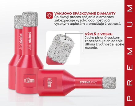 Sada vyrezávačov STREND PRO PREMIUM, DCB11S2, 6-8-10-12 mm, M14, diamant, korunky, profesional