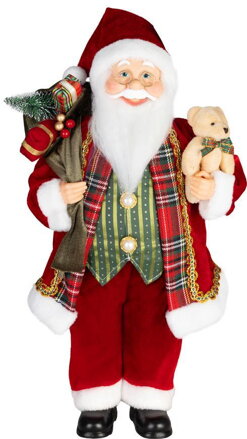 Dekorácia MagicHome Vianoce, Santa, s darčekom a medveďom, červený, 60 cm Dekorácia MagicHome Vianoce, Santa, s darčekom a medveďom, červený, 60 cm
