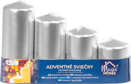 Sviečka MagicHome, vianočná, adventná, strieborná, 48 mm 60/80/100/120 mm, bal. 4 ks Sviečka MagicHome, vianočná, adventná, strieborná, 48 mm 60/80/100/120 mm, bal. 4 ks