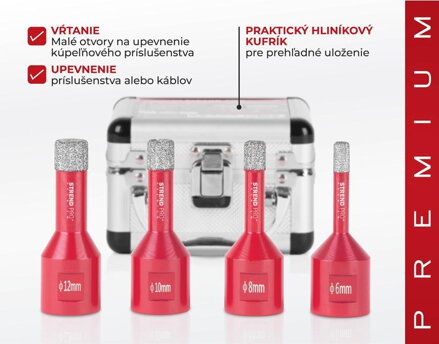 Sada vyrezávačov STREND PRO PREMIUM, DCB11S2, 6-8-10-12 mm, M14, diamant, korunky, profesional