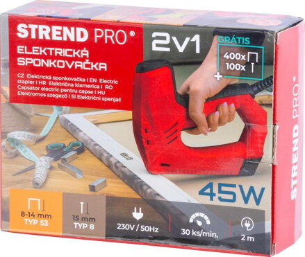 Sponkovačka Strend Pro J-123, elektrická, spony 8-14 mm, klince 15 mm Sponkovačka Strend Pro J-123, elektrická, spony 8-14 mm, klince 15 mm