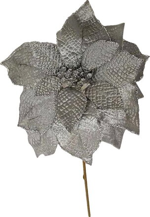 X Kvet MagicHome Vianoce, Poinssetia, strieborná, stonka, veľkosť kvetu: 35 cm
