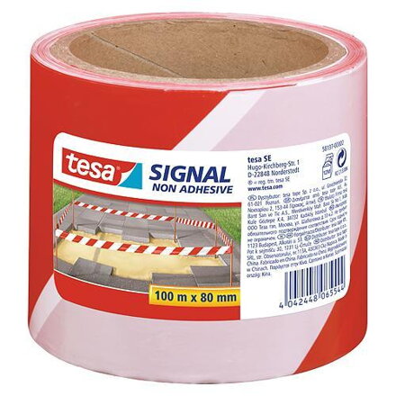 Paska tesa® SIGNAL, 80 mm, červená/biela, L-100 m